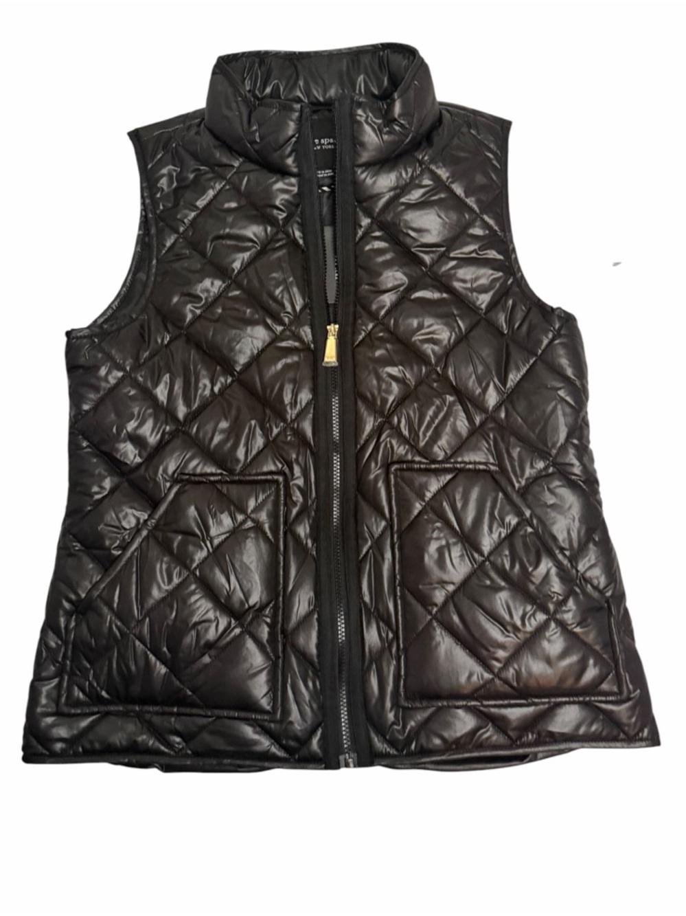 Kate Spade Black Quilted Black Puffer Vest with Gold Zipper NWT Size Medium